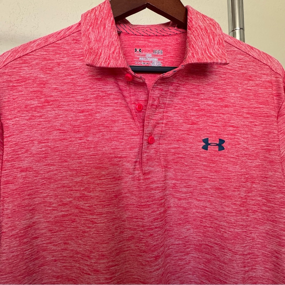 Under Armour Men’s Heather Coral Polo with Navy Logo